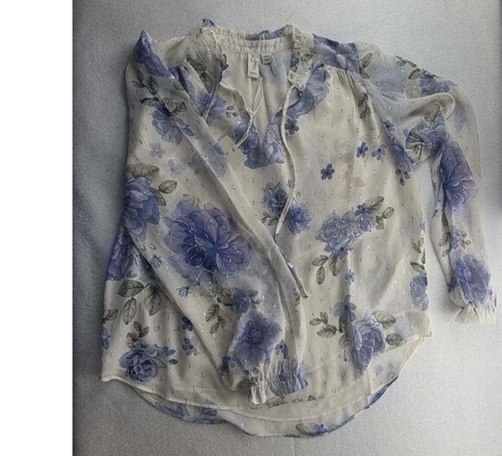 Joie White Floral Tassle Sheer Blouse Size Small NWT